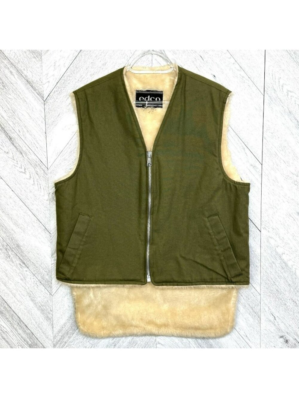 VTG Edco Mens Medium Green Outdoor Vest Sherpa Faux Fur Lined Chore Workwear